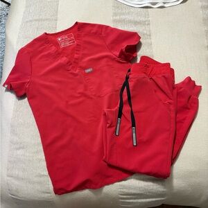 Figs Neon Red Scrub Set